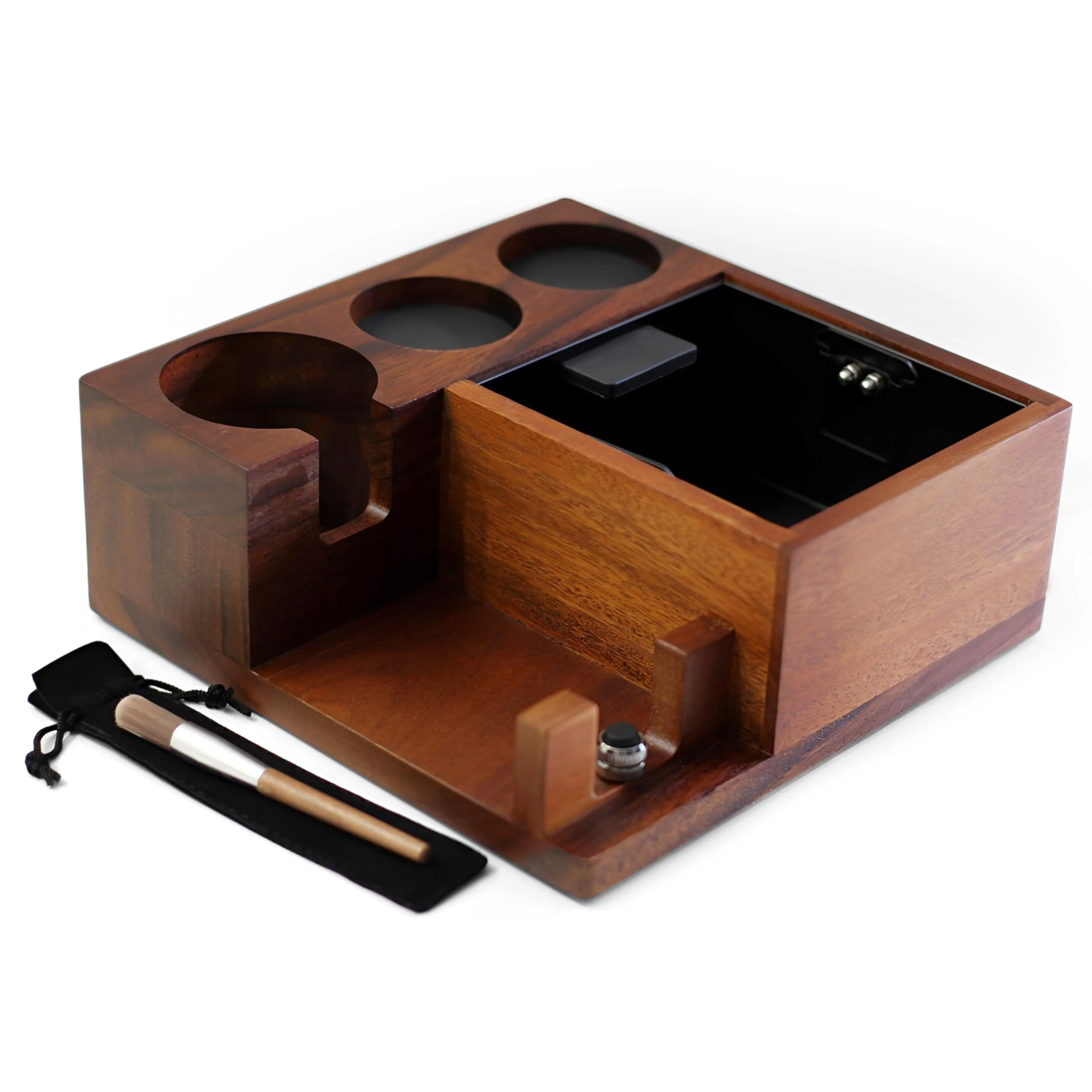 Knock box espresso station machine accessories organizer for coffee grounds, portafilter, tamping and distributor holder