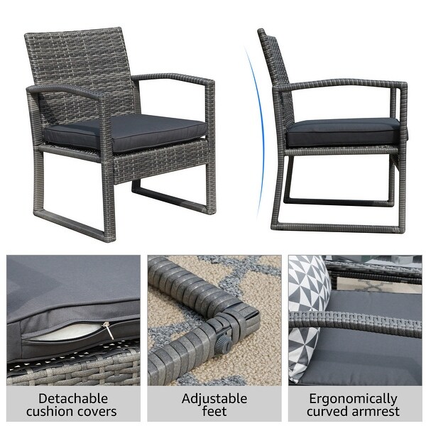 5Piece Patio Wicker Chat Set with Armchairs,Ottomans and Side Table