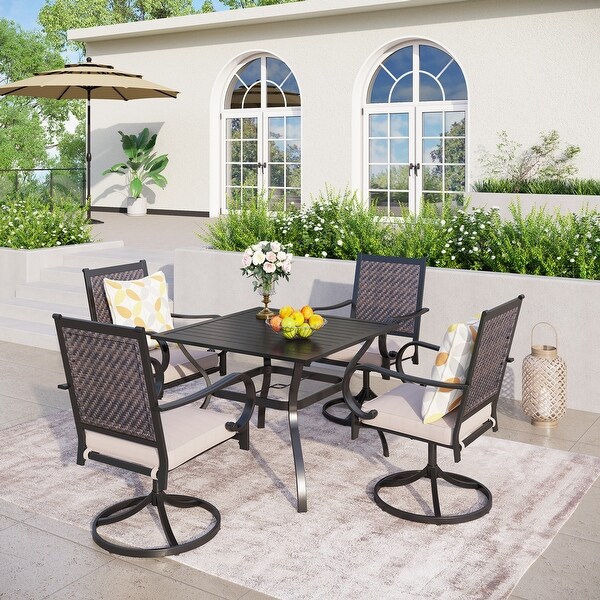 MAISON ARTS 5/7piece Patio Dining Set,4/6 Rattan Swivel Chairs with Cushion and 1 Metal Table with Umbrella Hole