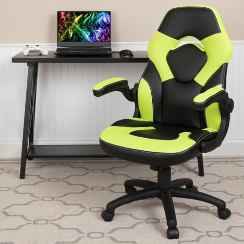 Flash Furniture X10 High-Back LeatherSoft Racing Style Gaming Chair with Flip-Up Arms, Ergonomic Padded Swivel Computer Chair, Blue/Black