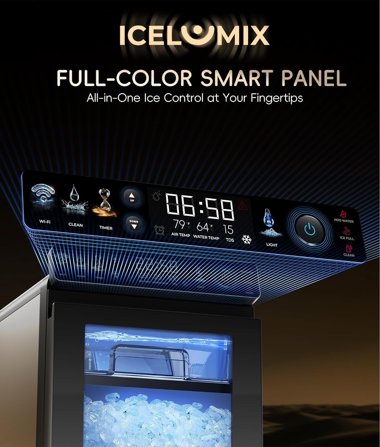 Smart Nugget Ice Maker Countertop, First Full-Color Smart Panel Ice Machine with APP Control, Double-Layer Insulation, 44 lbs/24H Soft Pellet Chewable Ice, Pull-Out Water Tank, Self-Cleaning