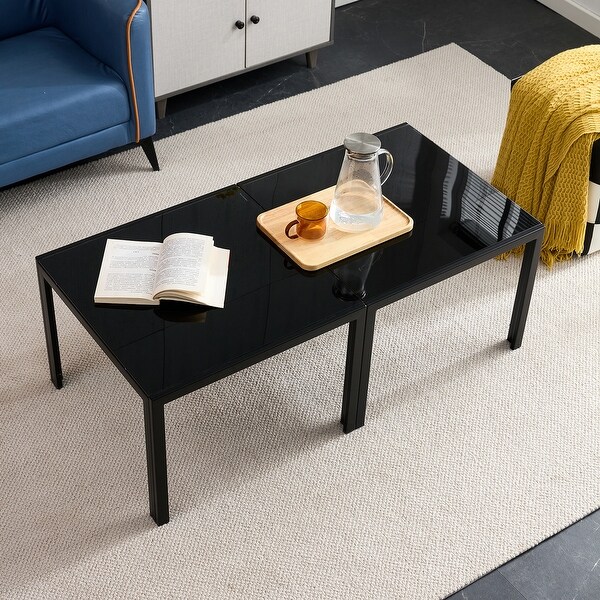 Coffee Table Set of 2,Square with Tempered Glass Finish