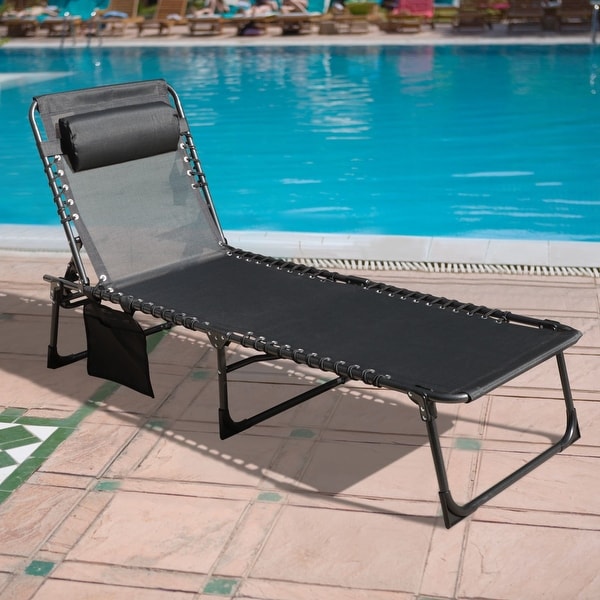 VEIKOUS 4Fold Patio Chaise Lounge Chair for Outdoor with Detachable Pocket and Pillow