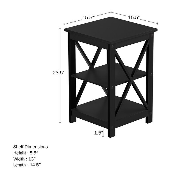 Side Tables with Two Shelves �C Set of 2 with XLegs by Lavish Home (Black)