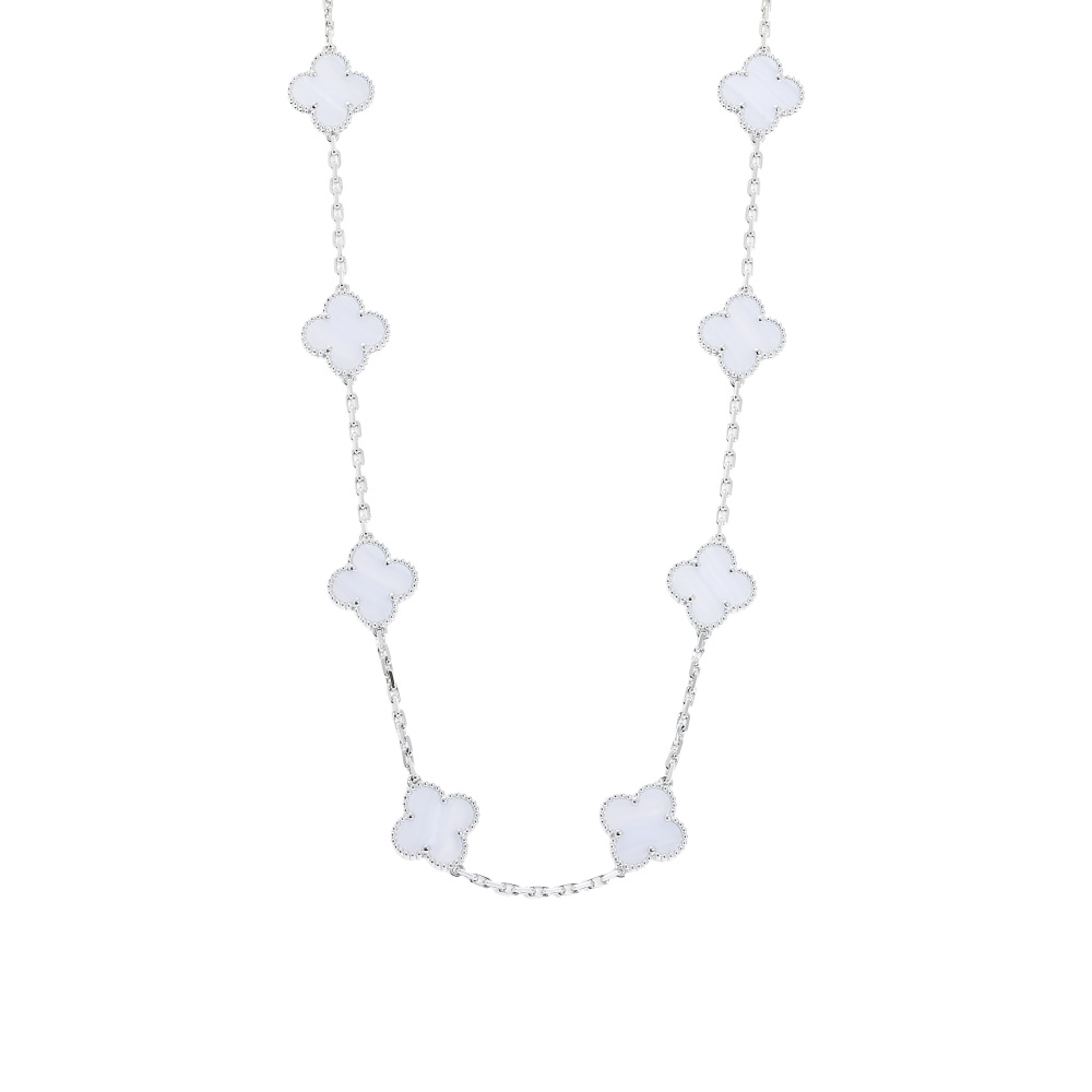 Van Cleef & Arpels Vintage Alhambra 10 Motifs Necklace 18K White Gold Chalcedony VCARD34800