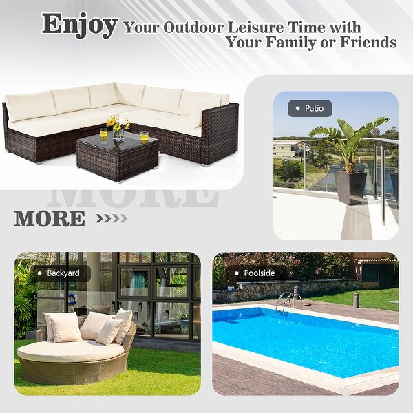 Costway 6PCS Patio Rattan Furniture Set Cushioned Sofa Coffee Table