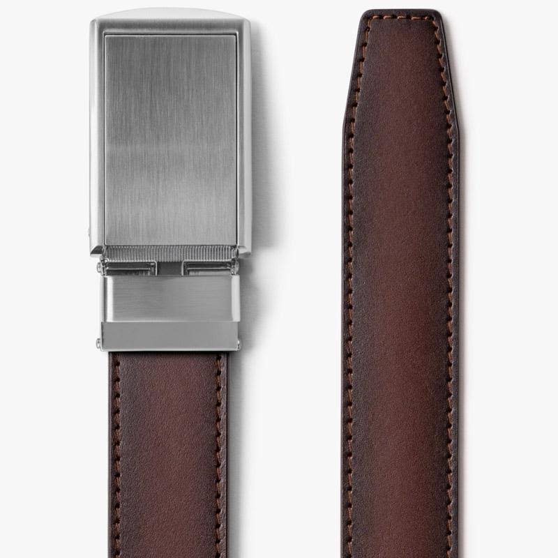 Mahogany Full Grain Leather Belt, Silver / Up to 44x22