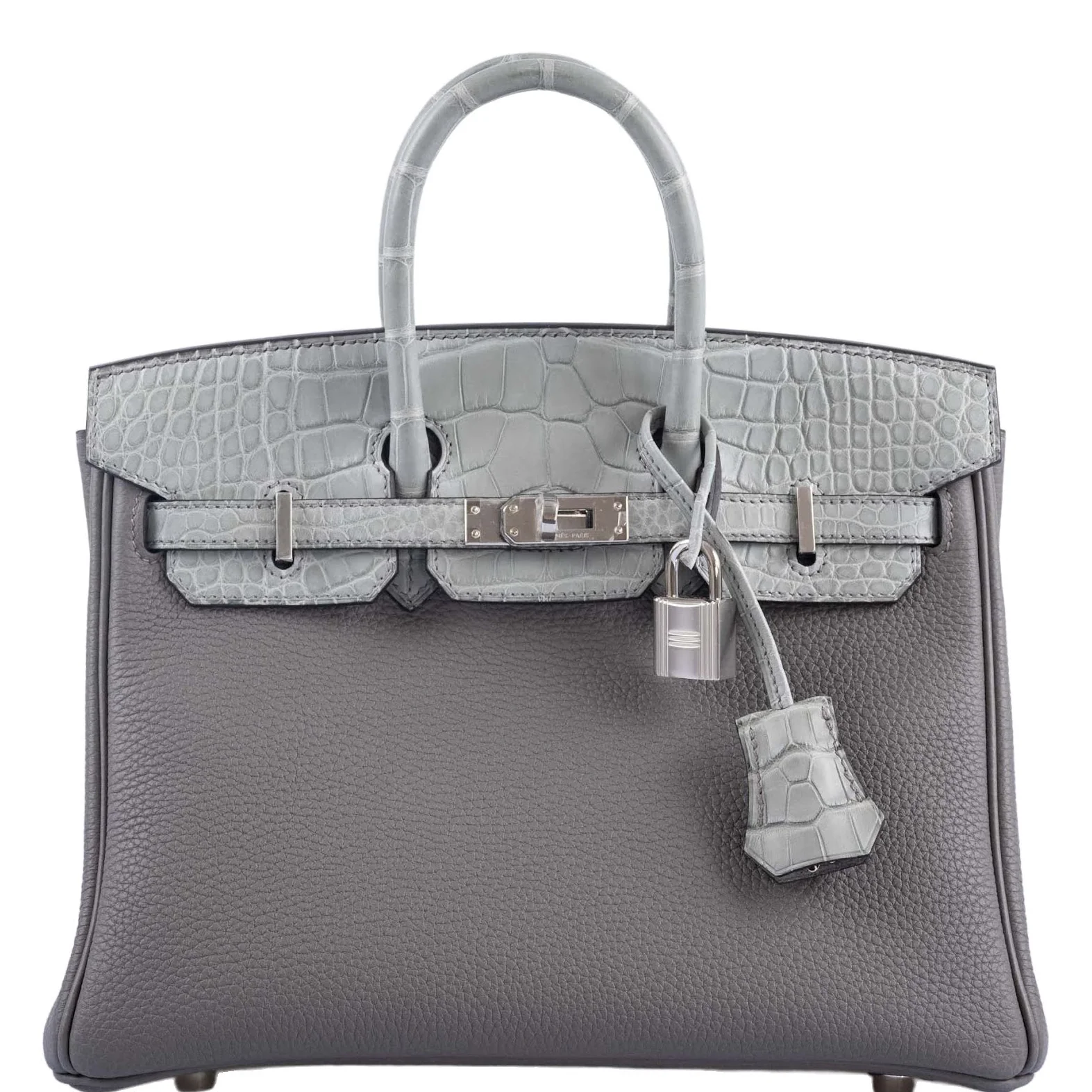 Hermès Touch Birkin 25 Gris Meyer Togo and Gris Cement Matte Alligator Palladium Hardware