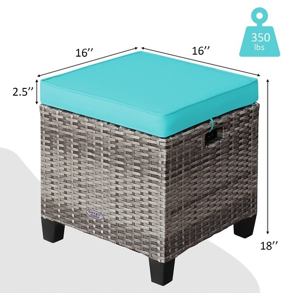 Costway 2PCS Patio Rattan Cushioned Ottoman Seat Foot Rest Table
