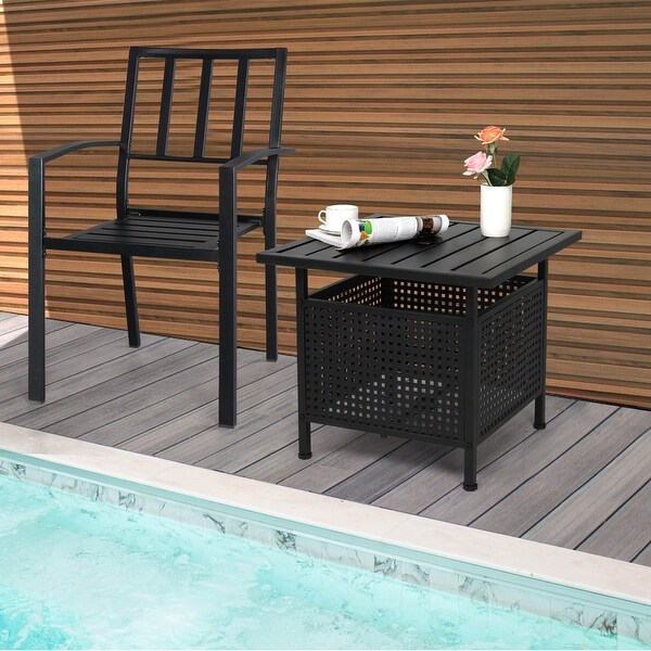 Patio 22 in. Black Wrought Iron Table with Umbrella Hole