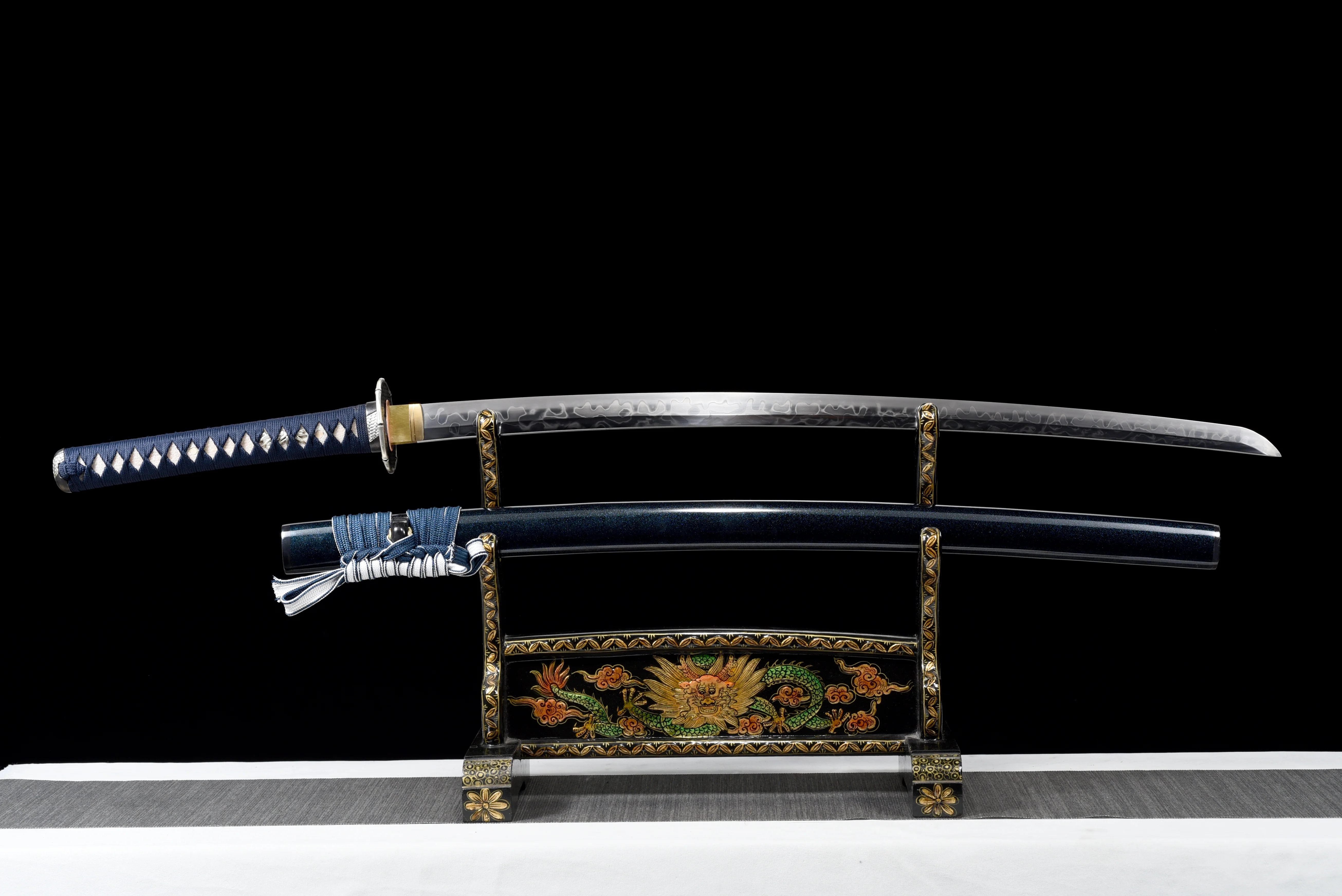 Blue Katana – T10 Clay Tempered Full Hamon (皆烧), Full Tang