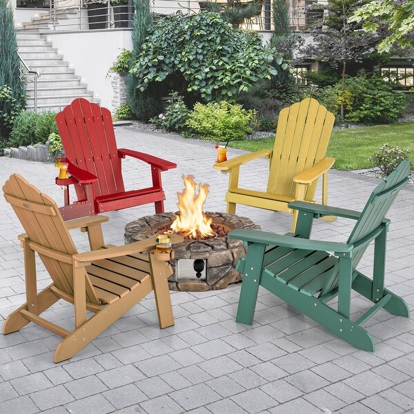 Costway Patio HIPS Adirondack Chair with Cup Holder Weather Resistant