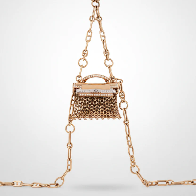 Hermès Kelly Bijou Précieux 18K Rose Gold Diamond Chain Mail Necklace