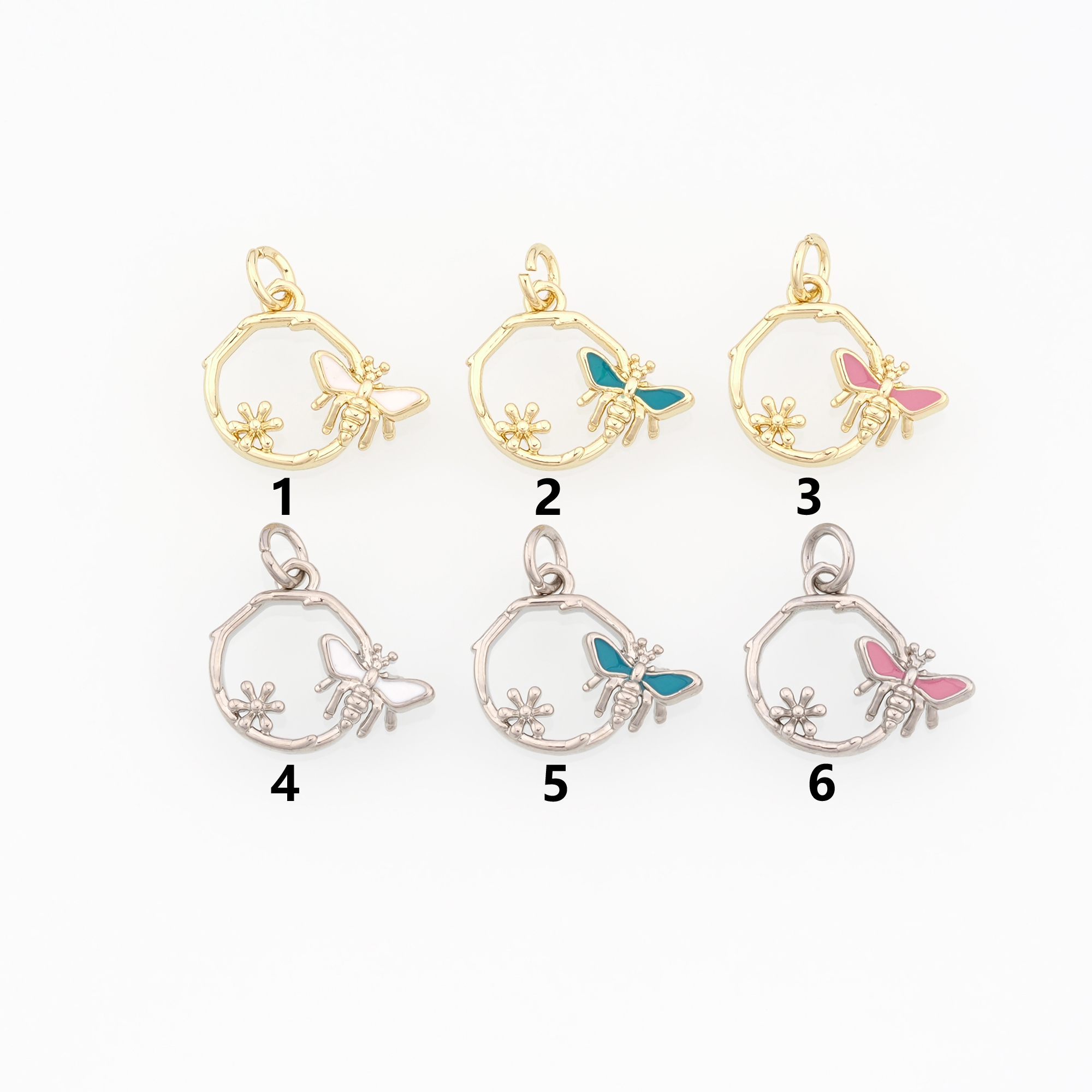 18K Gold Filled Bee Pendant,Enamel Bee Charm Earrings Necklace for DIY Jewelry Making Supply