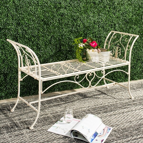 SAFAVIEH Adina Victorian Wrought Iron 51inch Outdoor Garden Bench.