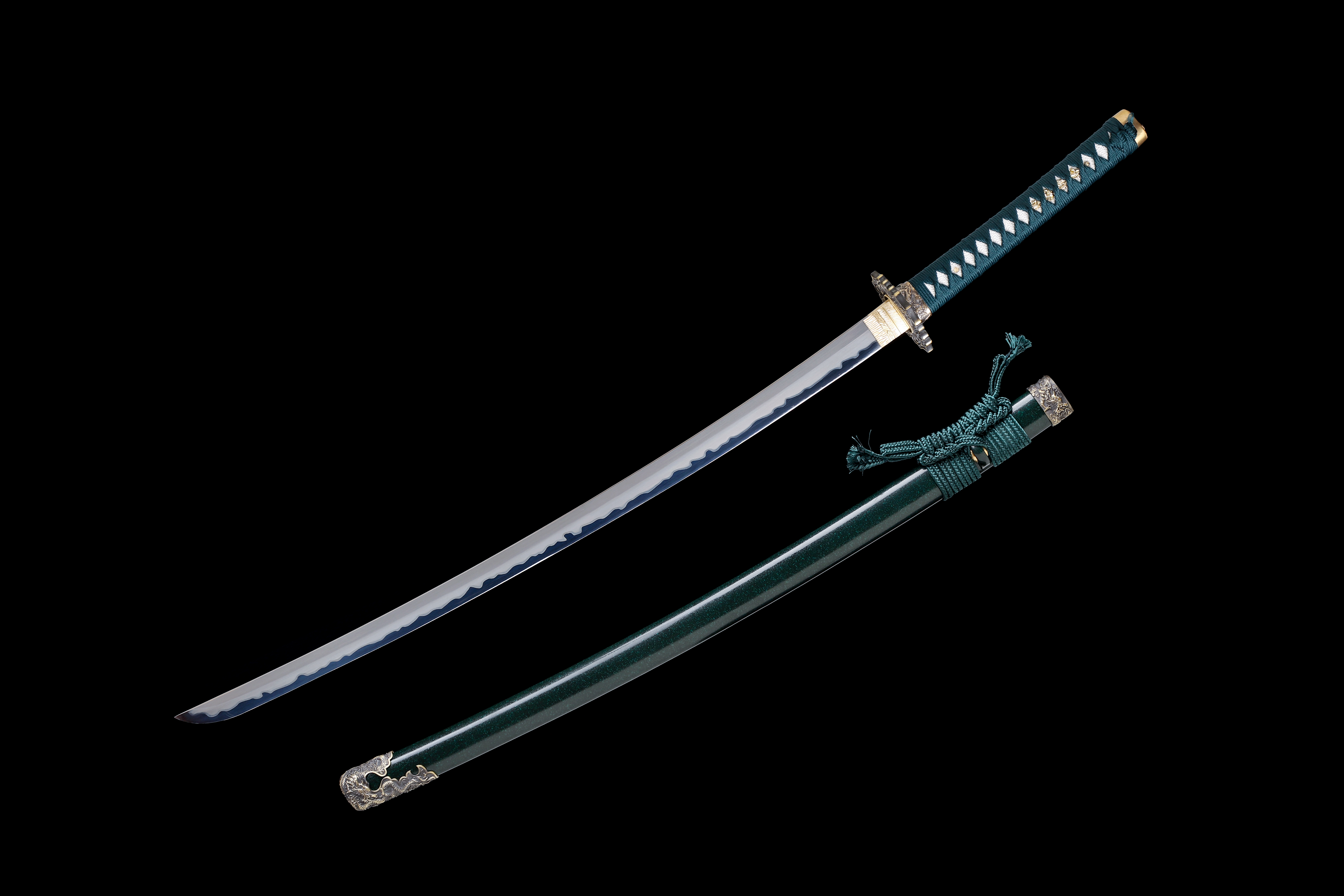 Handmade Katana 9260 Spring Steel Blue Edge Dragon Tsuba Full Tang
