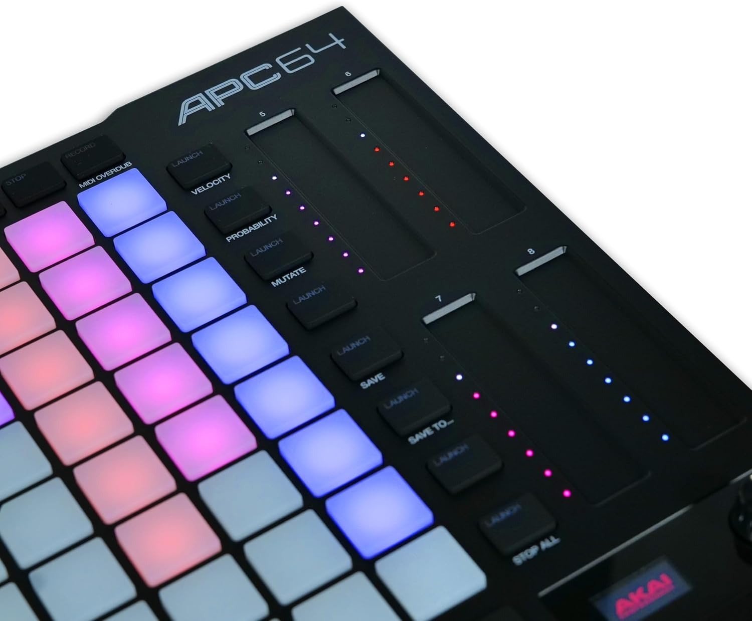 MIDI Controller with 8 Touch Strips, Step Sequencer, 64 RGB Velocity-Sensitive Pads, CV Gates, MIDI In and Out, USB-C