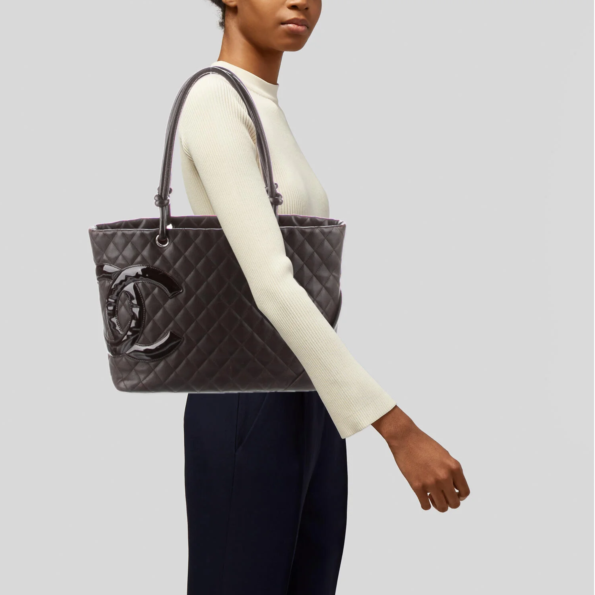 Chanel Calfskin Quilted Large Cambon Tote Brown 41Cm/16in
