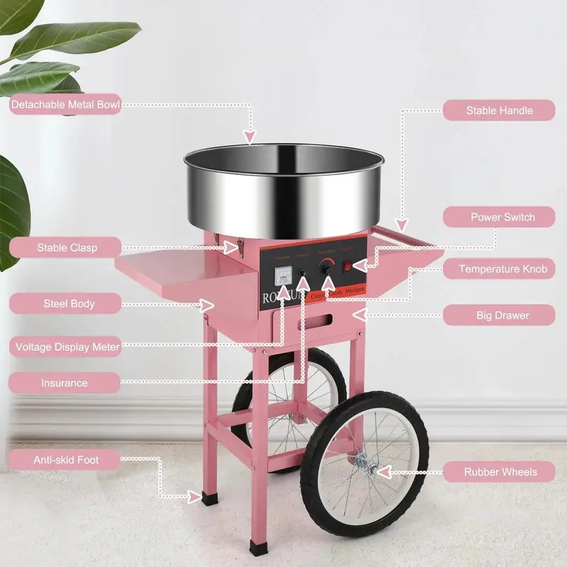 ROVSUN 21-Inch Cotton Candy Cart – Mobile Concession Machine