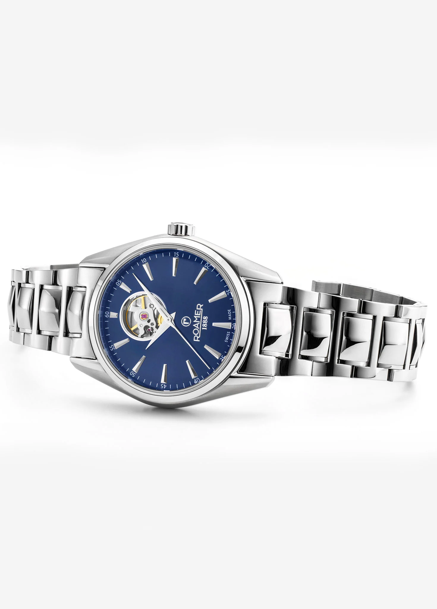 Searock Master 42 mm Automatic Three-Hand Date Blue Sunray Dial Silver Bracelet Sapphire antireflection glass  Stainless Steel swiss watch