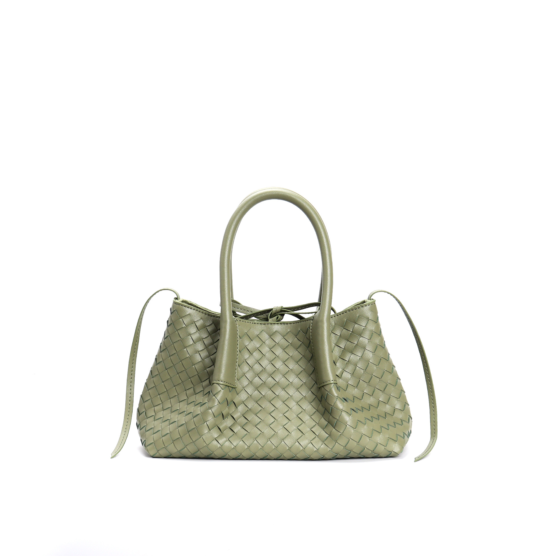Sage Green Woven Leather Tote Bag