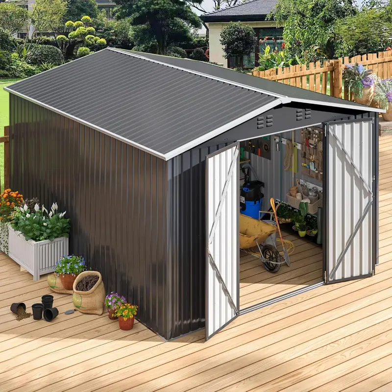 Polar Aurora 8’x12′ Metal Storage Shed – Weatherproof Outdoor Garden Tool Shelter