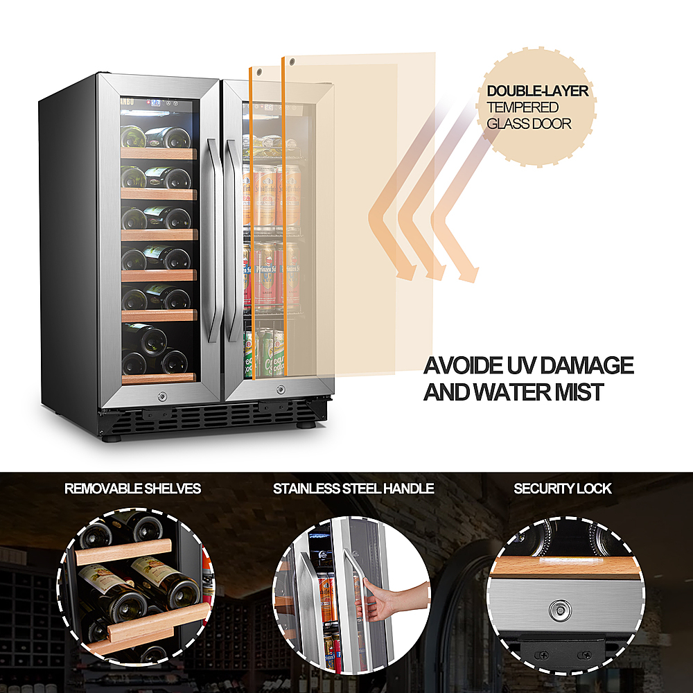 Lanbo - Freestanding/Built-In 23.4'' width 18 Bottle 56 Can Dual Zone Combo Wine and Beverage Cooler - Black