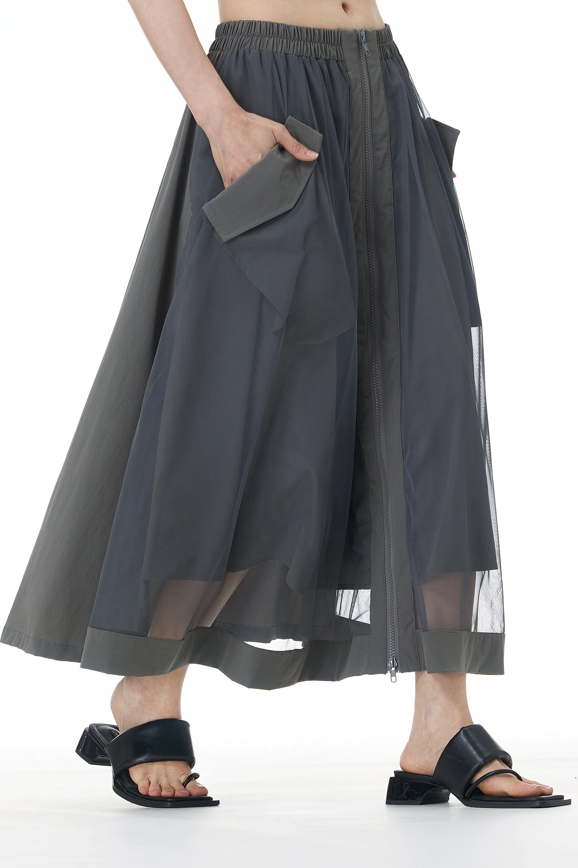 Grey Net Layered Skirt