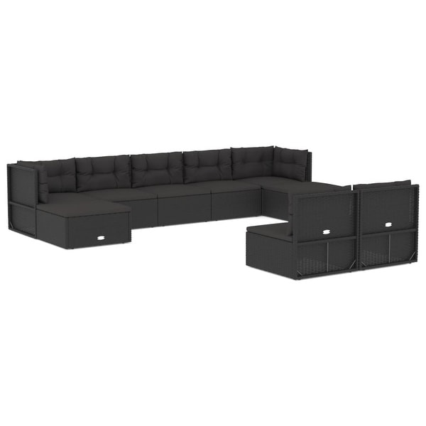 vidaXL 9 Piece Patio Lounge Set with Cushions Black Poly Rattan