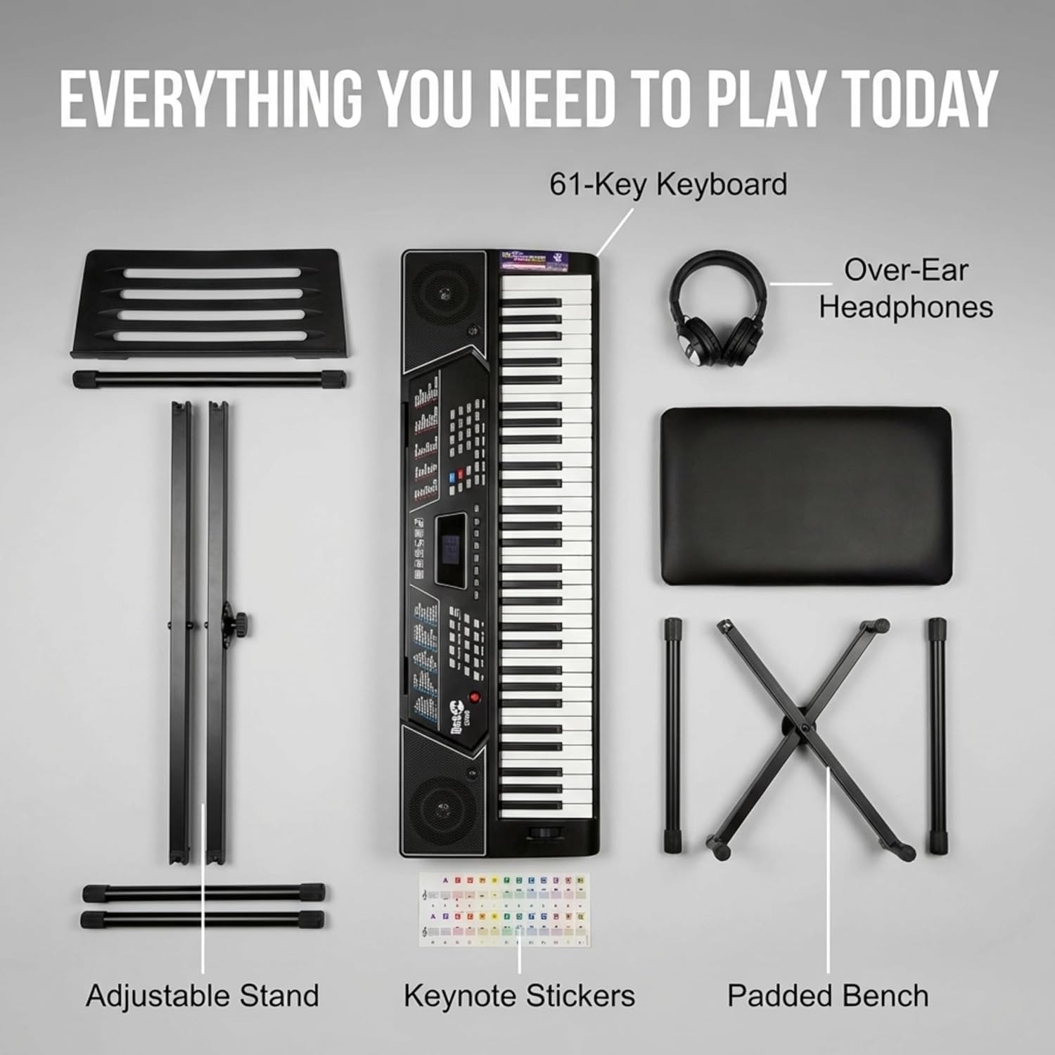 61 Key Keyboard Piano Stand With Pitch Bend Kit, Piano Bench, Headphones