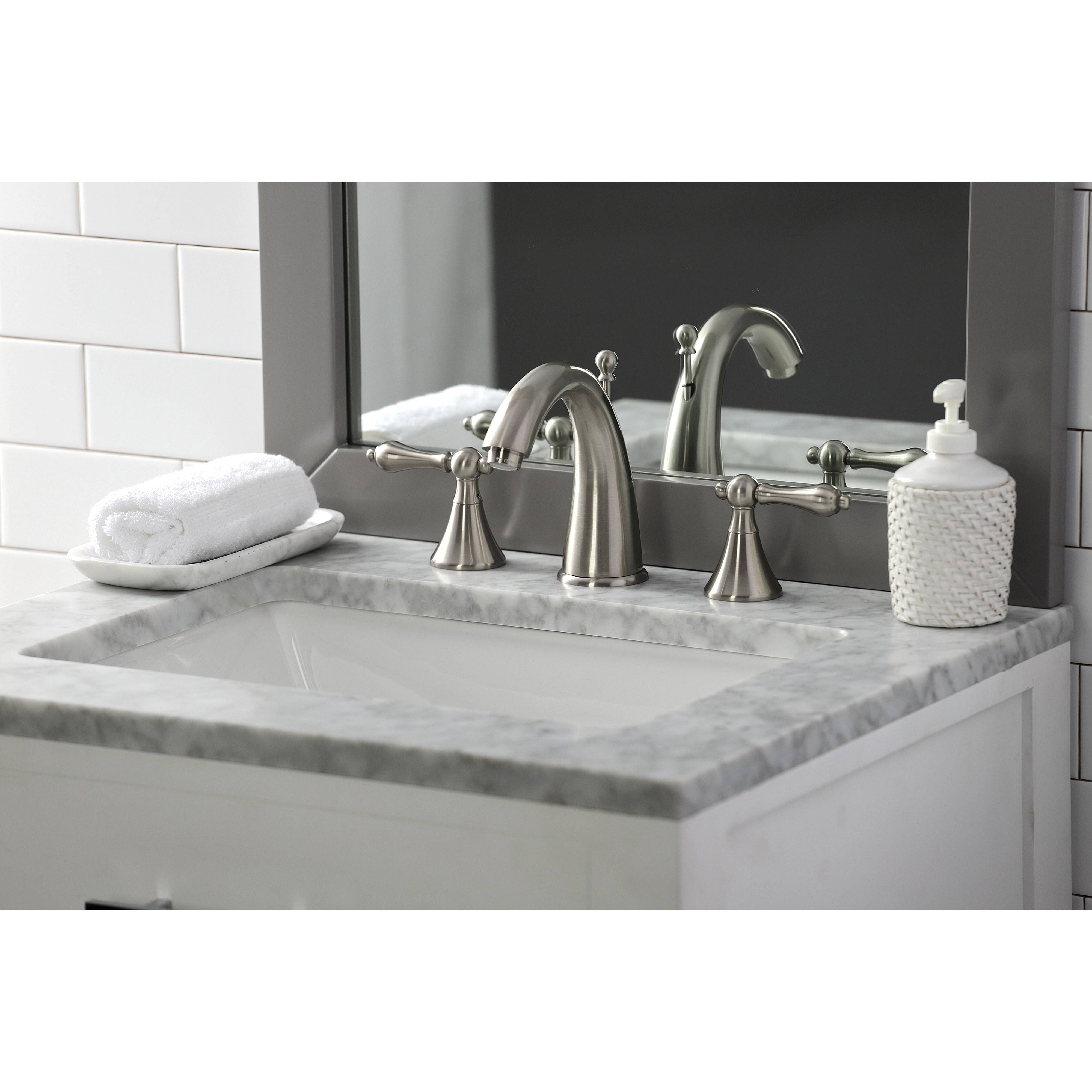 Kingston Brass Naples 8-Inch Widespread Bathroom Faucet with Brass Pop-Up - Brushed Nickel KS2978AL