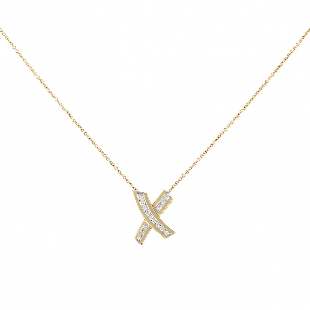 Tiffany & Co. Paloma Picasso Kiss Necklace Platinum & 18K Yellow Gold Diamond