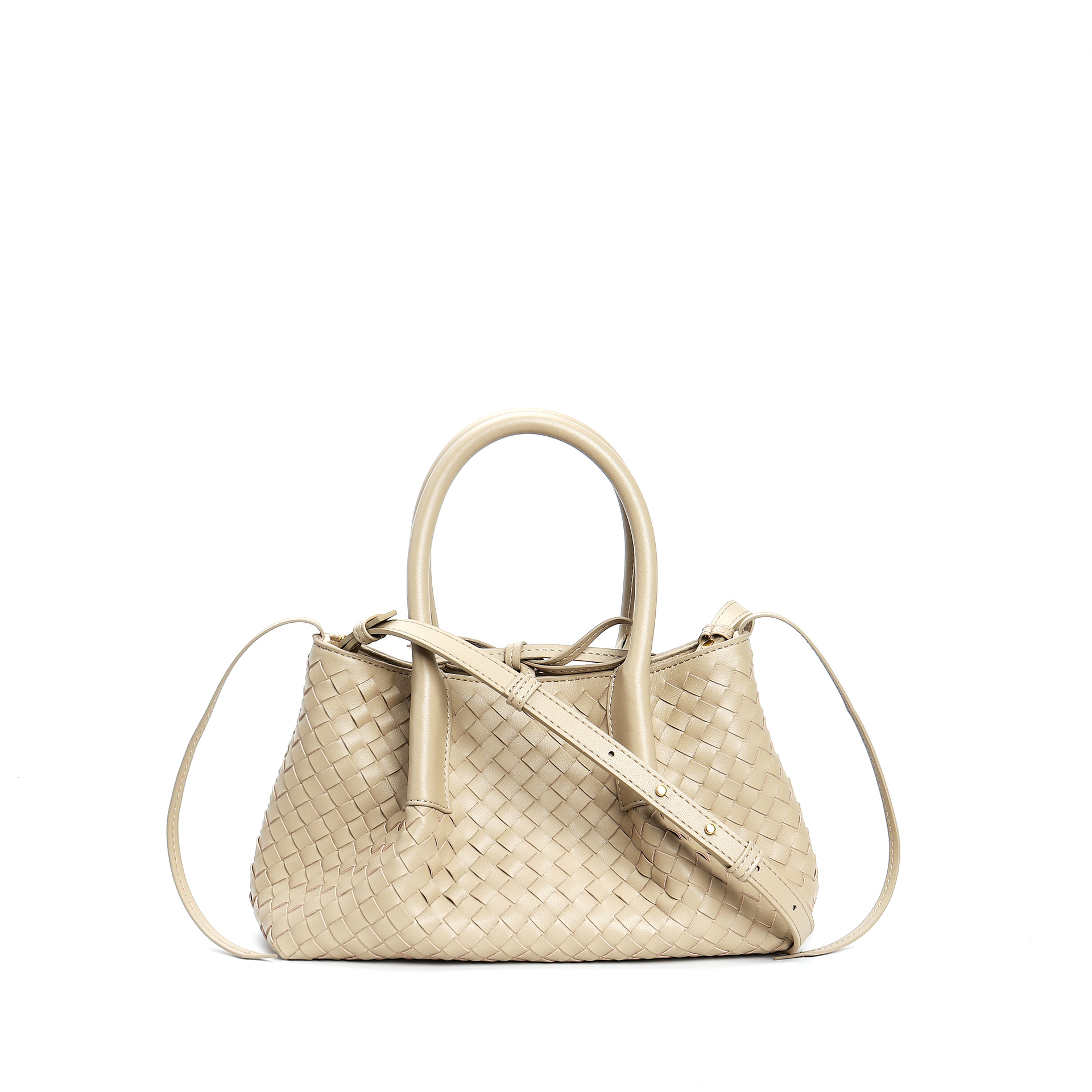 Beige Woven Leather Tote Bag