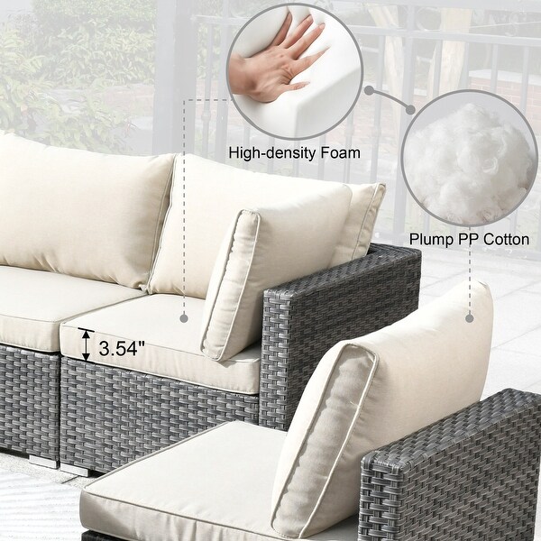 HOOOWOOO 8piece Patio Furniture Set Wicker Sectional Sofa with Fire Pit Table