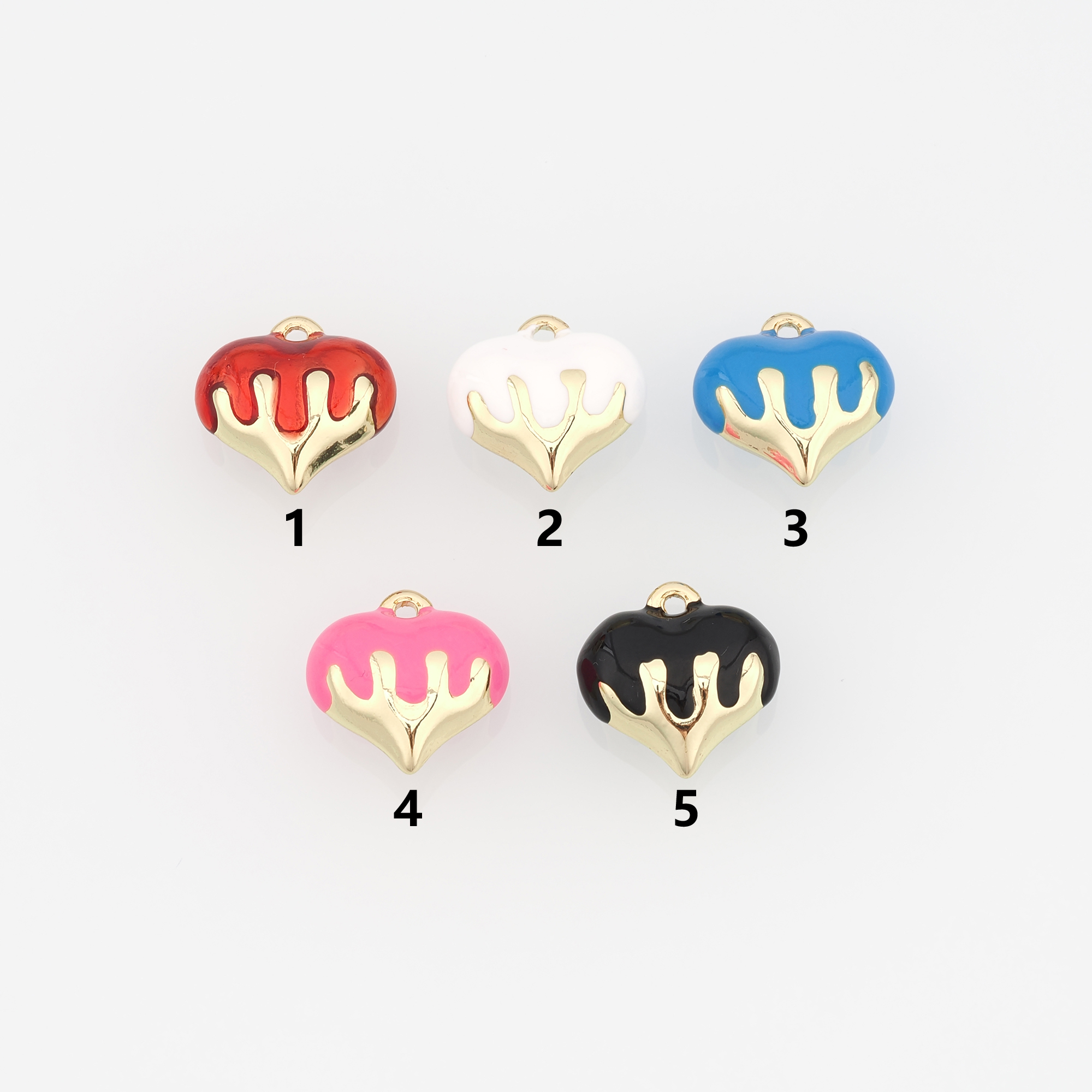 18K Gold Filled Heart Pendant,Enamel Heart Charm Earrings Necklace for DIY Jewelry Making Supply