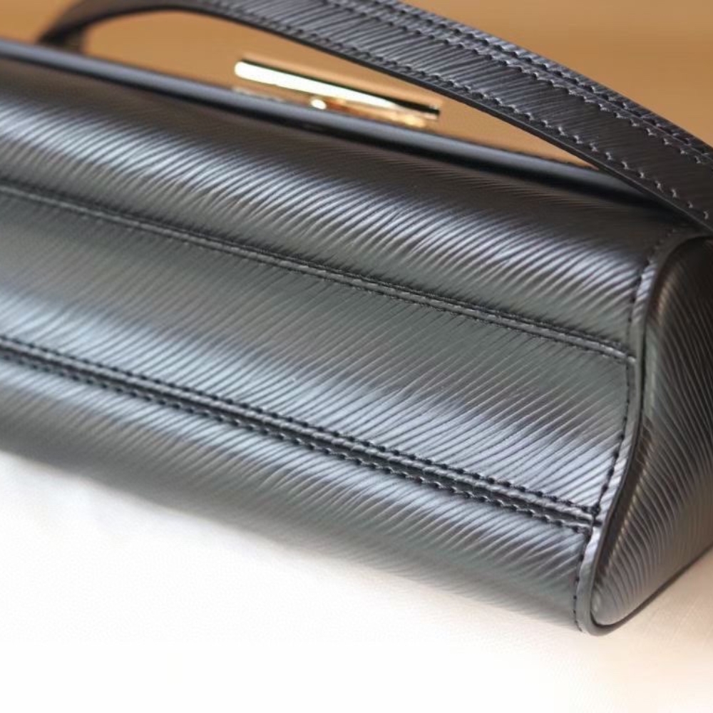 Louis Vuitton Twist Mm Cowhide Leather Handbag Black 23Cm