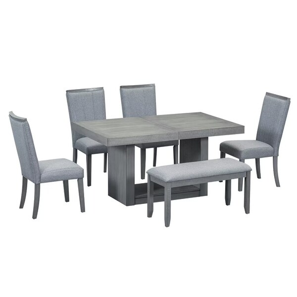Extendable Dining Table Set with Removable Leaf,4 Upholstered Chair
