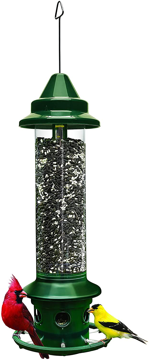 SQUIRREL BUSTER PLUS SQUIRREL-PROOF BIRD FEEDER W/CARDINAL RING AND 6 FEEDING PORTS, 5.1-POUND SEED CAPACITY, ADJUSTABLE, POLE-MOUNTABLE (POLE ADAPTOR SOLD SEPARATELY), GREEN