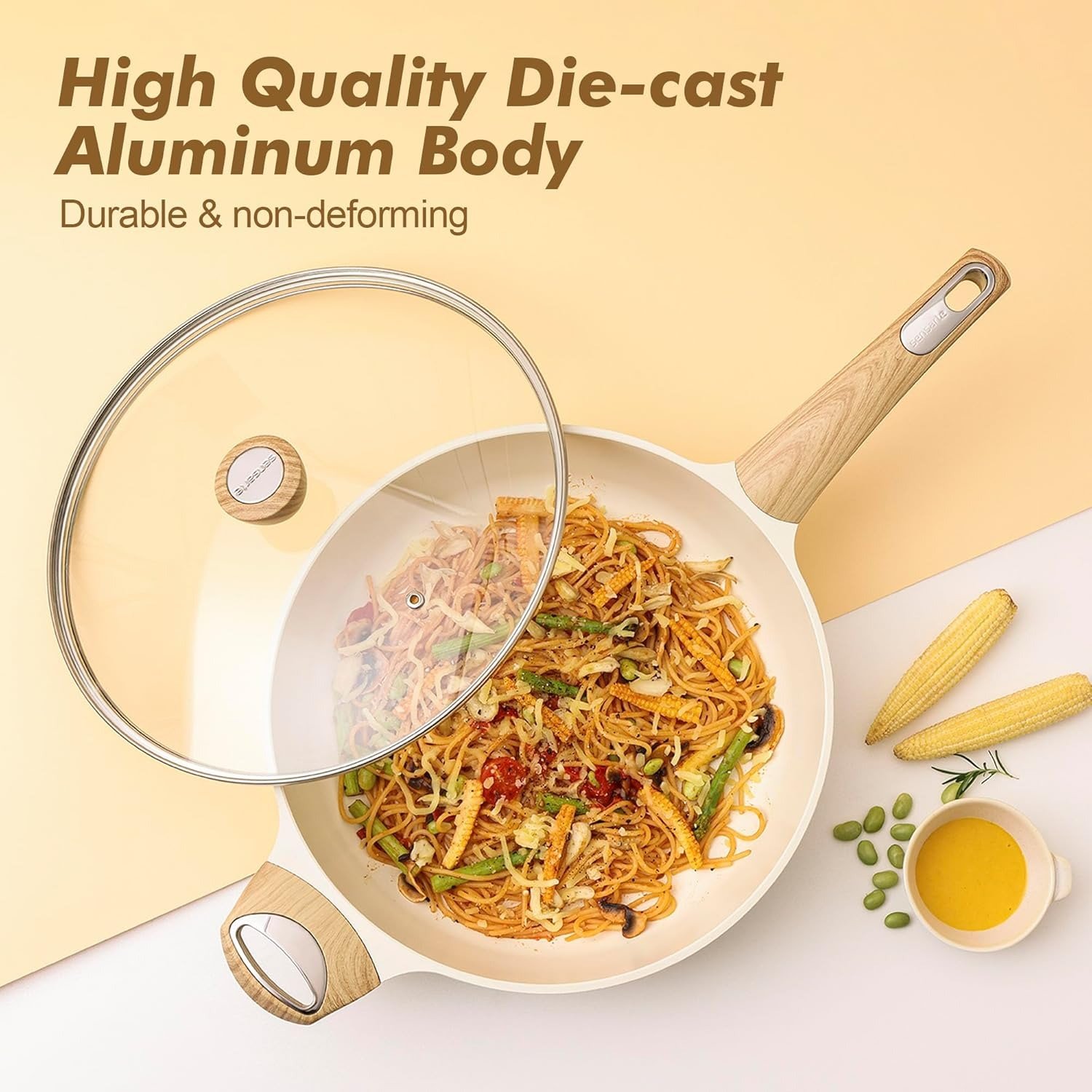 14-Piece Ceramic Nonstick Cookware Set Induction Compatible Non-Toxic Ceramic White