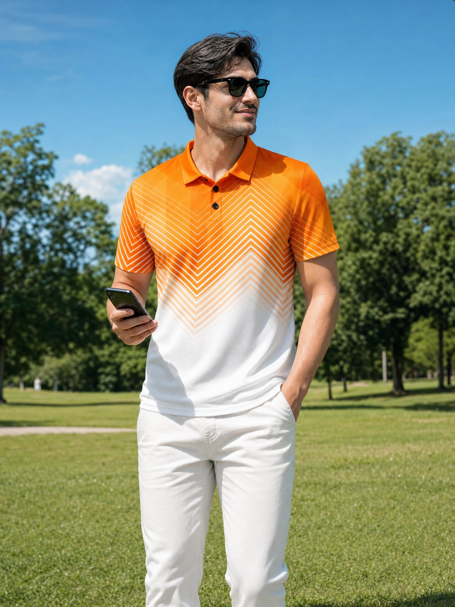 Moisture Wicking Golf Polo 3D Gradient Color Abstract Geometry