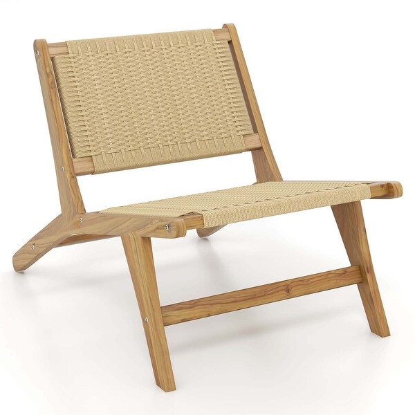 Costway Teak Wooden Chair with Braided Rope Seat and Backrest Mid