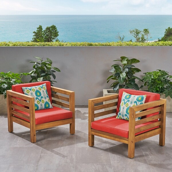 Oana Acacia Wood Club Chairs with Cushions (Set of 2) by Christopher Knight Home