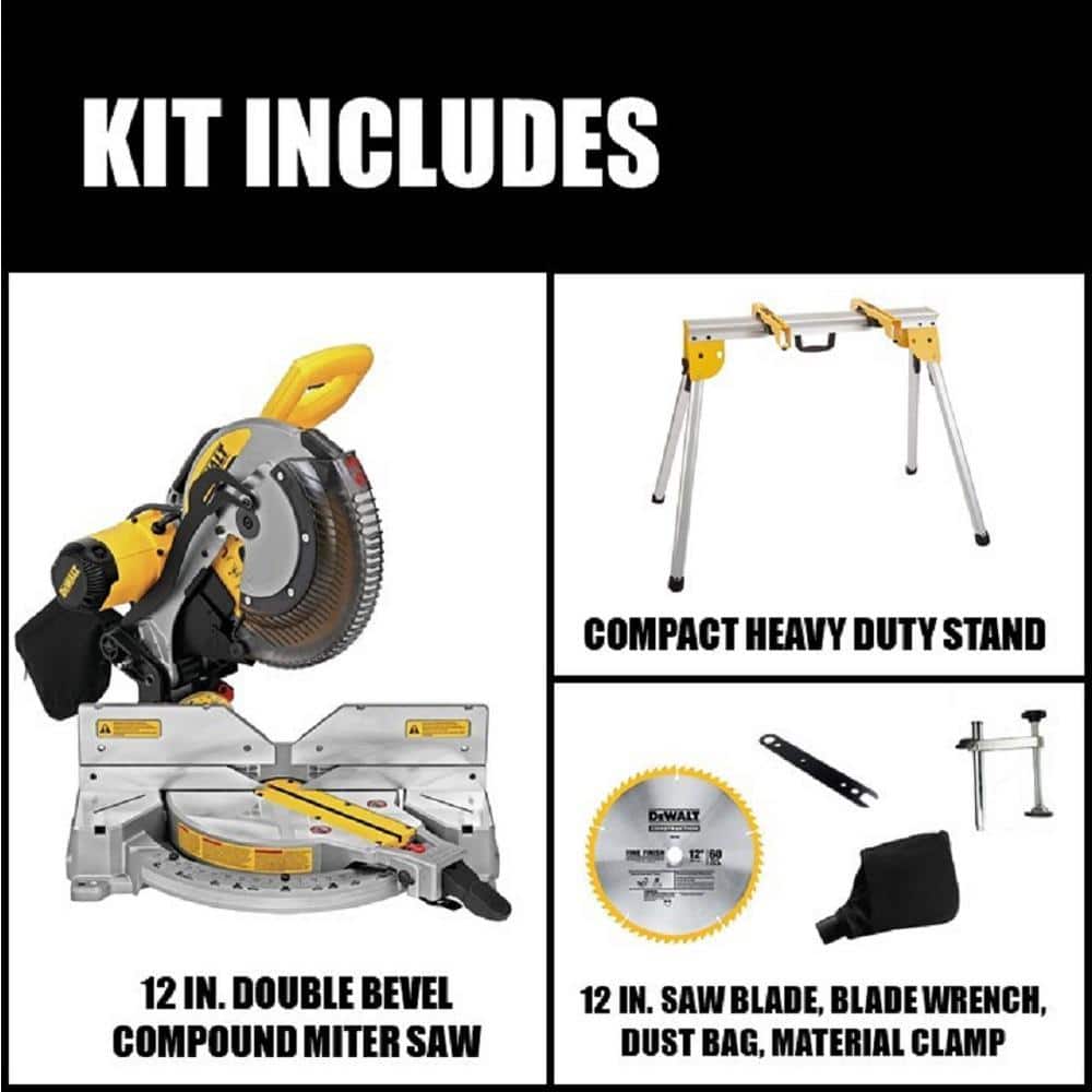 15 Amp Corded 12 in. Double Bevel Compound Miter Saw and Heavy-Duty Work Stand DWS716W725B