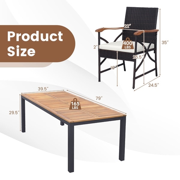 Costway 9 PCS Patio Rattan Dining Set with Acacia Wood Table,