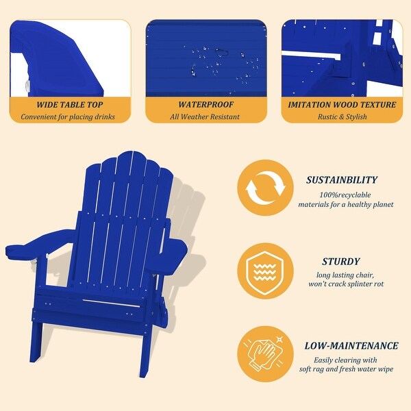 Clihome HIPS Folding Patio Adirondack Chair with Pullout Ottoman