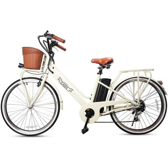250W Electric Bike 26″ Electric Bicycle 6 Speed Electric Bikes for Adults City Ebike for Women with Basket High Speed Electric Bikes with 36V 12AH Removable Battery