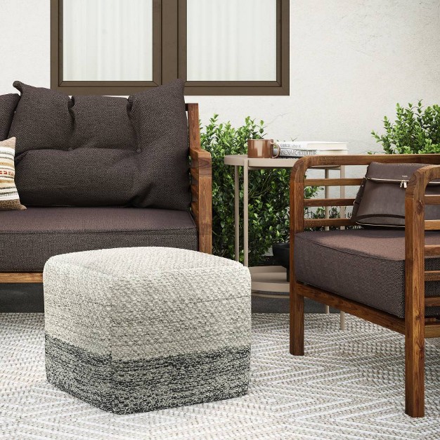 Saul Square Woven Pet Polyester Pouf Gray white Wyndenhall