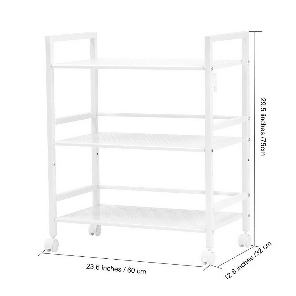 3 Tiers Rolling Cart, Kitchen Island for Home, Portable Storage Cart with Wheels, Movable Widen Rolling Storage Cart - White