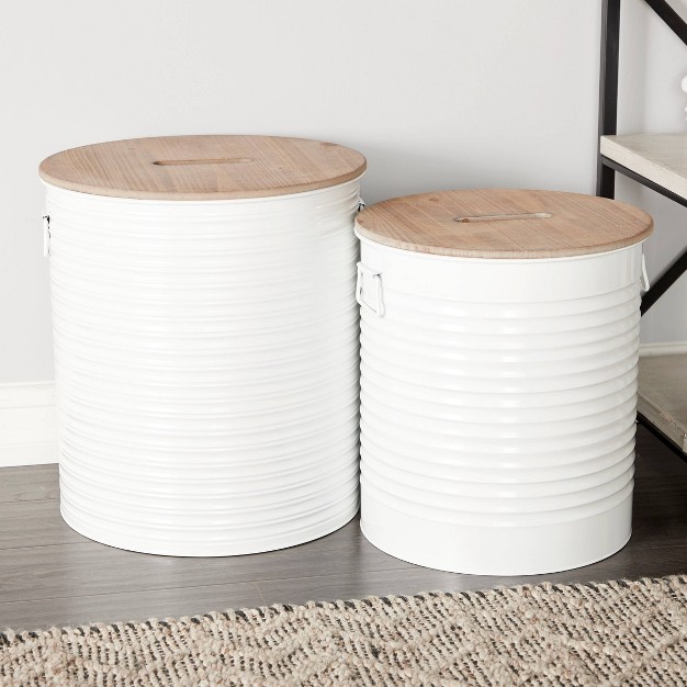 Set Of 2 Farmhouse Metal Storage Stool White Olivia amp May