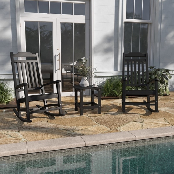 Set of 2 Indoor/Outdoor Poly Resin Rocking Chairs with Side Table
